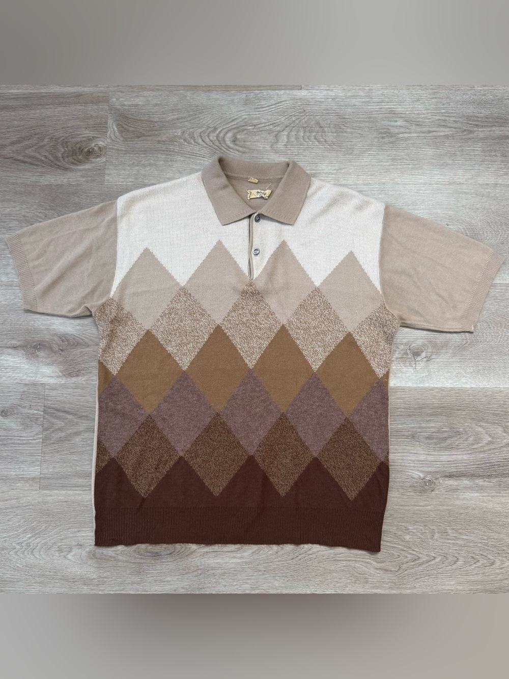 VTG 50s 60s Hastings California Sweater Polo Wool Shirt Diamond Argyle Knit Sz M